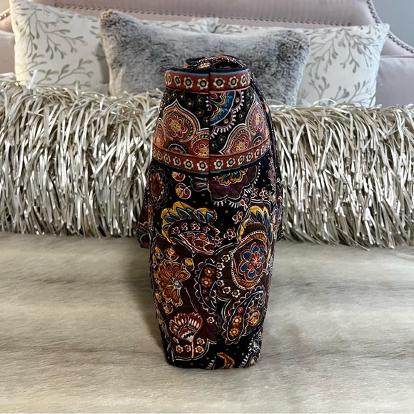 Vintage VERA BRADLEY Kensington 2006 Button M Tote Black Brown Cream Quilted USA - Picture 4 of 12